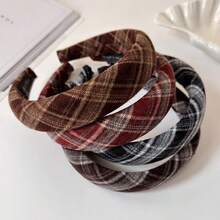 1pc Autumn/Winter Vintage Plaid Wide Band Headband, New Style College Style High Crown Face Wash Headband Hair Accessory Hair Clip - Multicolor - View 1