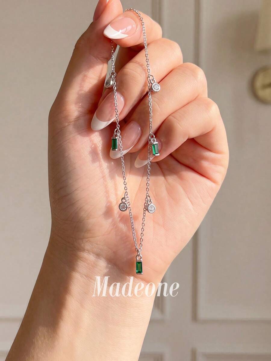 MADEONE 1pc Tassel Necklace, Inlaid With Colorful Zirconia, Versatile Jewelry Gift Suitable For Women's Daily Wear And Party Occasions - Silver - View 1