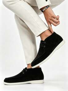 Salkin Fashion Designer Men's Moccasin Solid Color Soft Suede Lace-Up Loafers For Men Ankle Boots Affordable Luxury For Modern Living Ankle Boots Gentleman Business Social Shoes Men's High-Top Boots Daily Office Party Men's Wedding Shoes Couple Dating Romantic Dinner Holiday Gift Back To School Student Casual Shoes Collegiate Style, Please Select Size Up One - Black - View 7