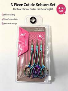JSS. 3 Packs Iridescent Eyebrow Trimming Scissors, Sharp Stainless Steel Facial Hair Scissors, Women Beauty Grooming Kit With Protective Covers - Multicolor - View 11