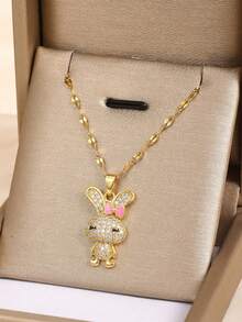 1pc Necklace Pink Bow Rabbit Pendant Necklace Kids Cute Fashion Street Party Prom Holiday Festival Anniversary Dates & Daily Fine Jewelry - Gold - View 1