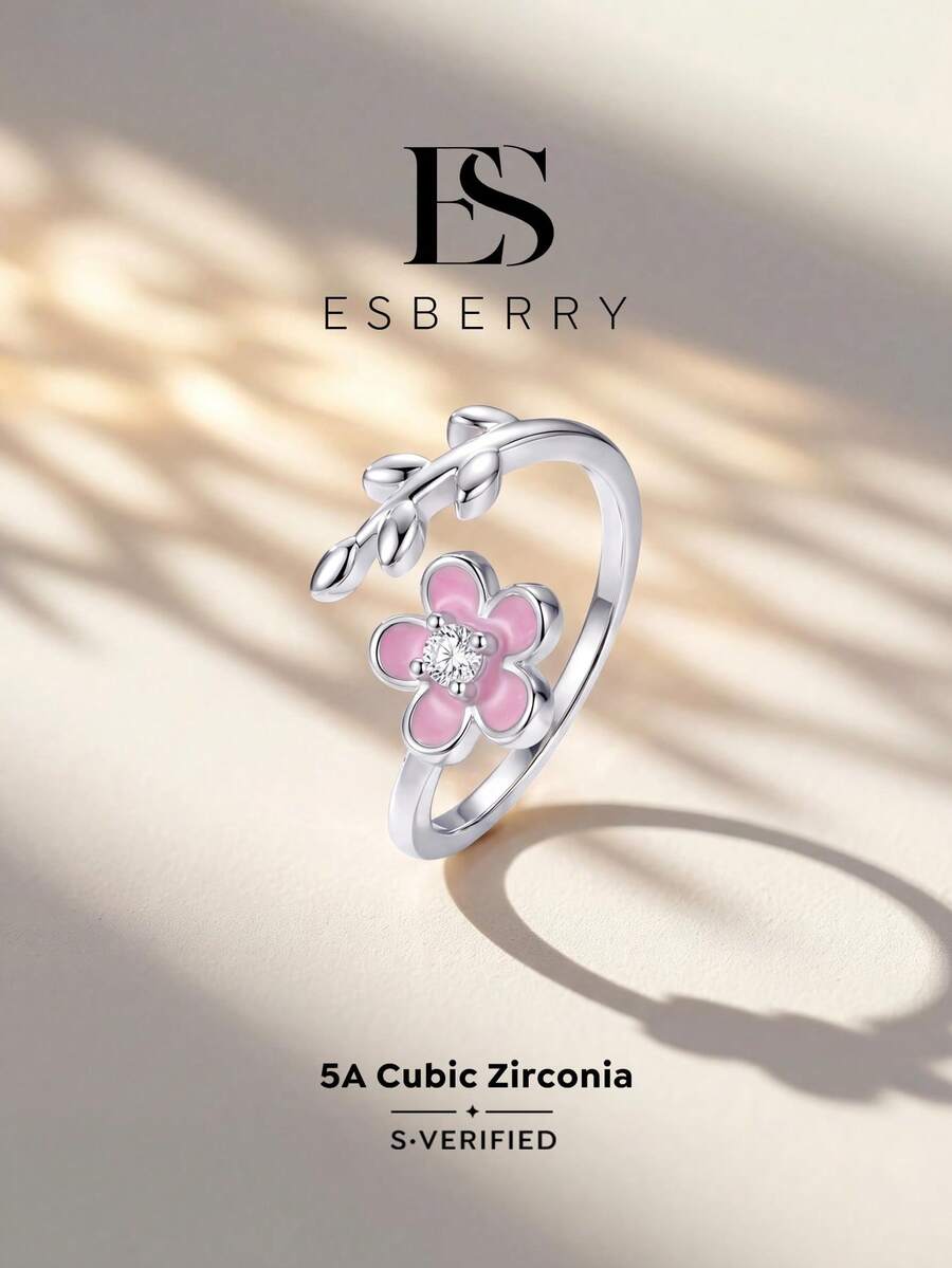 ESBERRY 1件可愛甜美花卉水鑽開口戒指,適合女性日常配戴、約會或作為生日禮物 - 鑲鑽花朵戒指 - 查看 1