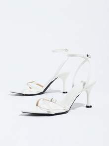 White Summer New Pointed Toe Leopard Print Breathable Open Toe High Heel Sandals Versatile Minimalist Stiletto Heel Sandals For Women - White - View 5