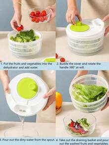 1pc Vegetable Dryer, Salad Spinner, Fruit Basket, Vegetable Washer & Dryer, Fruit Strainer, Lettuce Spinner, Colander, Dryer, Practical Kitchen Tool, Kitchen Supplies, Restaurant Kitchen Gadget - White - View 9
