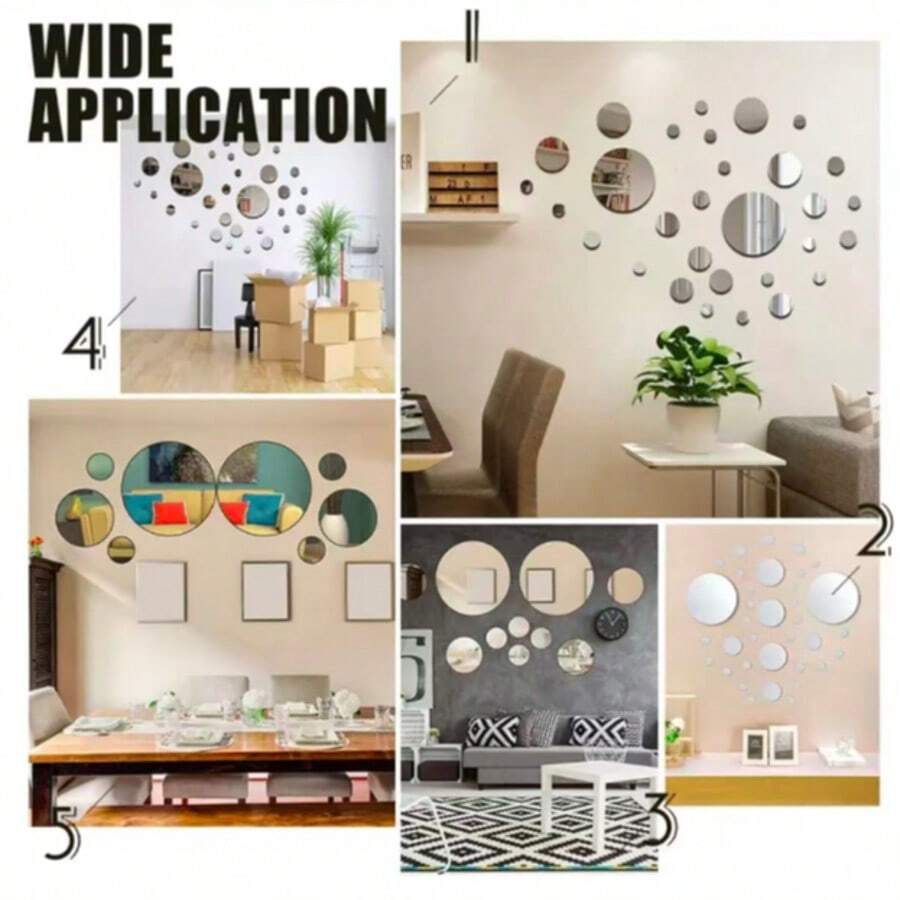 32pcs Round Mirror Wall Stickers, Acrylic Wall Decor With Mirror Effect, Unique Room Decoration Style, Suitable For Bedroom Vanity, Decorative Wall Mirror And Bathroom Decor - AAA - View 1
