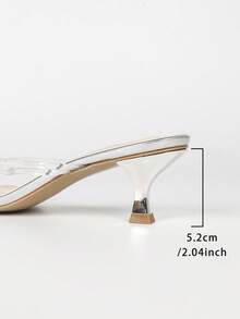 Glam Vacation Silver Metallic Clear PVC Thong‑Style Slip‑On Mule Heels, Square Toe Flared Mid‑Heel Slide Sandals For Evening Party Occasion - Clear - View 7