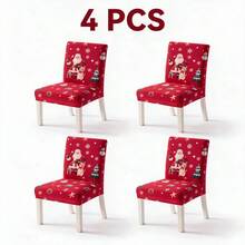 1/4/6 Pcs Merry Christmas Santa Claus Anti-Cat & Dog Scratching Red Festive Elastic Dining Chair Covers, Removable Dustproof Non-Slip Printed Chair Protector Covers Suitable For Home Decor, Hotel, Restaurant And Banquet Living Room Decoration - Multicolor - View 14