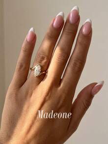 MADEONE 1枚时尚V形单钻戒指，黄金材质，梨形切割钻石点缀，几何封闭式镶嵌，现代风格，百搭各种服饰 - 設計馬眼戒指 - 查看 3
