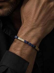 Men's Lapis Lazuli Bracelet: A Top Choice For Everyday Wear With Hematite - Blue - View 2