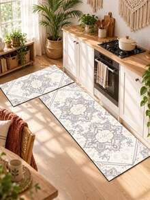 1/2pcs Vintage Diatomaceous Earth Mat, Bohemian Floral Pattern Style Super Absorbent, Non-Slip, Perfect For Bathroom, Kitchen And Dining Room, Quick Drying, Ideal Home Decor And Bathroom Mat Gift, Holiday Gift! - Multicolor - View 2