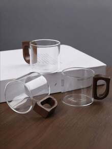 6pcs Wooden Handle Glass Tea Cups, Coffee Cups, 100ml Delicate Small Glass Cups, Suitable For Living Room, Patio, Party, Afternoon Tea, Guest Reception, Cups, Glass, One Cup Of Coffee - Multicolor - View 7