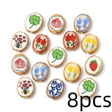 8pcs Hand-Painted Oval Mixed Pattern Ceramic Beads - Flat Oval Vertical Hole Decorative Beads With Multiple Patterns, Suitable For DIY Bracelets, Necklaces And Pastoral Style Jewelry Making - Color Mixing - View 6