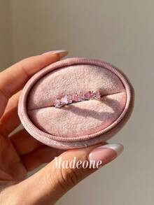 MADEONE 1pc Sparkling Pink Zirconia Pear-Shaped Fully Pave Ring, Women's Engagement Wedding Party Daily Wear Anniversary Jewelry Gift - Pink Stone - View 4