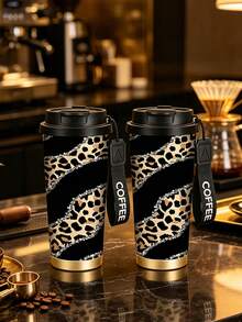 時尚保溫咖啡杯 1個 350ml，情人節不鏽鋼保溫咖啡杯，豹紋設計，附「COFFEE」字母掛繩，美觀實用，滿足日常使用需求，適合個人使用或作為禮物，節日禮物、聖誕禮物，適用於各種場合 - 彩色 - 查看 7