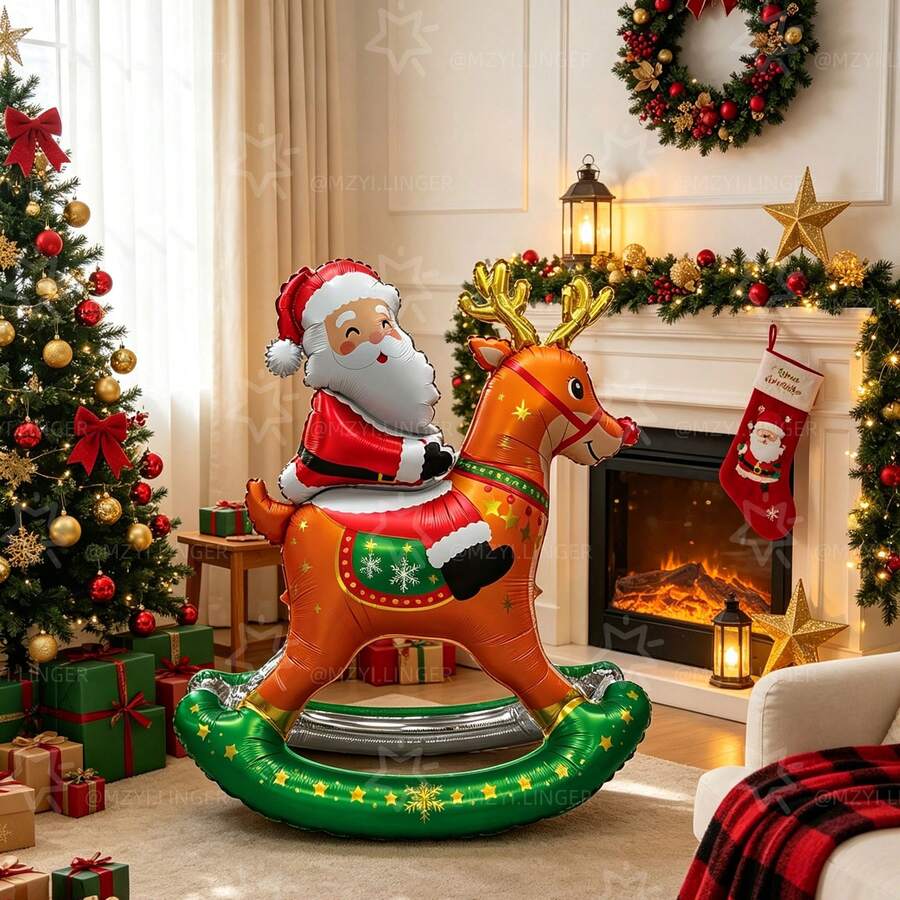 1pc Giant Swinging Reindeer Santa Claus Balloon, Self-Standing Self-Rocking, Easy To Inflate And Reusable, Photo Prop, Centerpiece, Suitable For Christmas, Home Living Room, Holiday Party, Store Window, Christmas Party Decoration