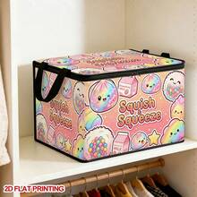 1PC Squish & Squeeze Cute Pattern Zippered Flap Foldable Storage Box - Suitable For Book Organization, Toy Storage, Cosmetic Storage, Student Back To School Storage, Home Organization, Car Trunk Storage, Clothing, Blankets, Daily Essentials, Hair Styling Tools Large Capacity Storage - A - View 8