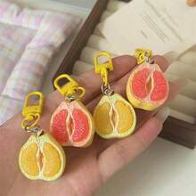 1pc Realistic 3D Peeled Pomelo Keychain, Fun Miniature Food Fruit Pendant, Creative Backpack Accessory Gift, Half-Cut Small Pomelo Fruit Store Resin Mini Accessory, Miniature Scene Decoration DIY Keychain (Random Style And Color) - Multi-color - View 3