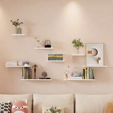Single-Tier Wall Shelf, Creative Wall Storage Rack, Living Room Background Wall Decor, Wall-Mounted Shelf - White - View 4