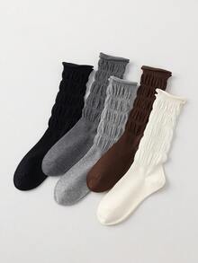 1/5 Pairs Women's Mid-Calf Socks, Solid Color Slimming Bubble Comfortable Socks - Multicolor - View 3