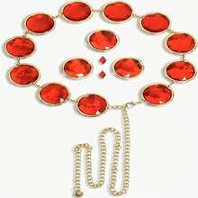 1pc Luxury Vintage Gold Alternating Ruby Texture Round Disc Extendable Waist Chain - Red - View 8