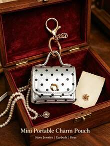 1pc Cute Retro Polka Dot Mini Jewelry Storage Bag, Portable Coin Purse Earphone Bag, Mini Travel Ring Box Travel Jewelry Box Cosmetic Storage Box, Women's Earring/Ring/Necklace/Bracelet Storage Box, Mini Wallet - Vintage Polka Dot - View 12