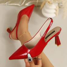 1 Pair Fashionable Spring Autumn Versatile Women's Thin Heel Sandals Solid Color, Beach, Student, Business, Commute, Wedding, Fashionable High Heels Style For Office Party Spring Summer Autumn - Red - View 14
