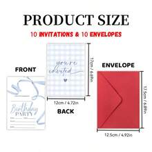 Invitation Set Includes 10 Cards And 10 Envelopes, Featuring Double-Sided Design. Perfect For Celebrating Birthdays, Graduations, Weddings, School Events Or Friendship Day. - A - View 7