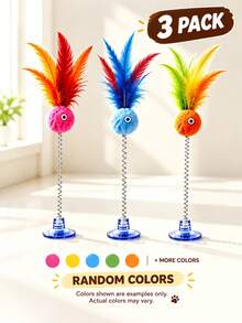 5/3/1pc Suction Cup Spring Plush Ball Cat Toy, Interactive Feather Teaser Wand, Random Color - Multicolor - View 12