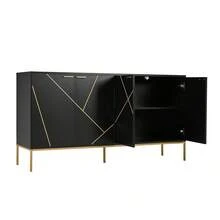 Sideboard Made Of Wood With Storage Adjustable With Shelves Black For Living Room And Dining Room - Black - View 8