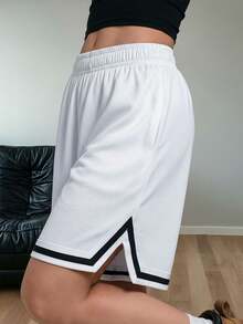 1pc Tween Girls Loose Casual Solid Color Breathable Sports Bermuda Shorts, Summer - White - View 9