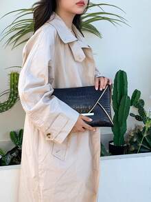 Crocodile Texture Stone Texture Minimalist Fashion Casual PU Solid Color Clutch Bag Envelope Bag - Black - View 9