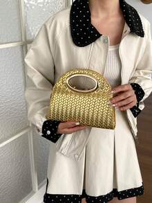 Elegant/vävt mönsterdesign box clutch; romantisk bröllopsfest handväska; charmig/utsökt kvällsclutch; glänsande färgad boxväska - Guld - Visa 12