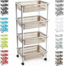 ARISE Rolling Organizer Cart, Multi-Purpose Stackable Baskets For Kitchen, Bathroom, Fruit And Vegetable Storage, 3 Or 4 Tiers, Multi-Color (4 Tiers: 85x40x30cm / 3 Tiers: 61x40x30cm) - Apricot - View 1
