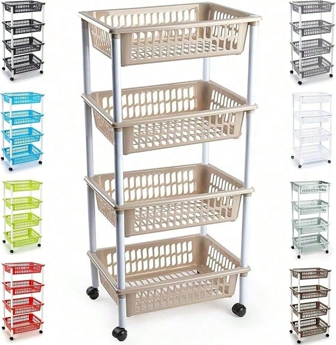 ARISE Rolling Organizer Cart, Multi-Purpose Stackable Baskets For Kitchen, Bathroom, Fruit And Vegetable Storage, 3 Or 4 Tiers, Multi-Color (4 Tiers: 85x40x30cm / 3 Tiers: 61x40x30cm) - Apricot - View 1