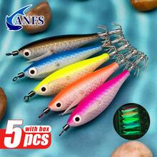 ANFS 5pcs Horizontal Egi Squid Jig Set, Fishing Gear, Shrimp Lure For Saltwater Octopus Cuttlefish Sea Fishing - Multicolor - View 5