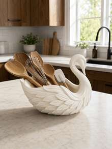 1pc Swan Shaped Storage Organizer Box, Decorative Swan Display Rack, Kitchen Utensil Storage Holder, Makeup Brush Holder, Desktop Storage Basket, Bathroom Vanity Organizer, Home Decor Countertop Ornament, Cute Gift, School Desk Accessory, Wedding Halloween - Multicolor - View 2