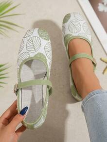 Women's Fashion Elegant Slip-On Square Toe Flat Green Loafers With Adjustable Strap - Green - View 2