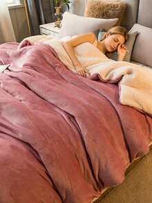 1pc Modern Style Bean Paste Color Milk Velvet Lamb Fleece Double Layer Blanket, Skin-Friendly Soft Comfortable Warm Throw Blanket, Machine Washable, All Season Use, Suitable For Bedroom Guest Room - Coral Pink - View 8