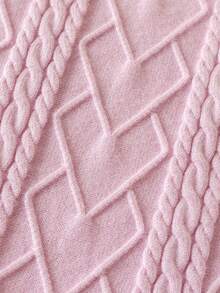 2pcs/Set Baby Girl Sweet 3D Cable & Diamond Pattern Round Neck Ruffle Long Sleeve Knit Sweater And Knit Pants, Elegant Casual Outfit For Daily Wear, School, Spring/Autumn/Winter - Mauve Purple - View 4