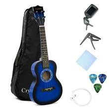 Crystals 23 Inch Concert Ukulele For Beginners With Felt Pick & Spare Strings – Blue - Blue - View 1