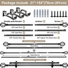 1 Set Double Curtain Rod Set, Metal Adjustable Splice Double Curtain Rod Set, Suitable For Windows, Equipped With Brackets, Perfect For Blackout Curtains In Bathroom, Bedroom And Living Room (Black) - American Style Double Rod - Black - View 14