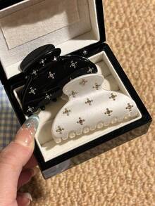 2 cái/1 cái kẹp tóc nữ thanh lịch đen trắng đính đá rhinestone lấp lánh tinh xảo, kẹp càng cua tóc màu trơn tối giản cao cấp thời trang đa năng, phù hợp đeo hàng ngày, đi chơi, thường ngày, tiệc tùng, đi làm, đi biển, du lịch - Đen và trắng - Xem 9