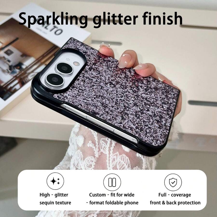 Premium Chic Ladies Glamorous Bling Glitter Foldable Protective Case, Compatible With IPhone Ultra Fold,Full Wrap Shock‑Absorbent Anti‑Scratch Phone Cover