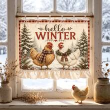 1PC Christmas Curtain, Country Style Plaid Chicken, Hello Winter Oven Skirt Window Curtain, Suitable For Holiday Dining Kitchen Decor, Snowy Tree Winter Christmas Kitchen Oven Stove - Multicolor - View 7