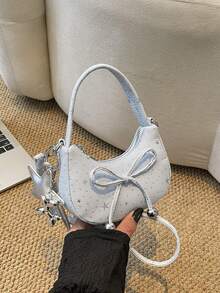 1pc Girls Bow & Star Print Canvas Zipper Closure Exquisite Handbag Crossbody Bag Suitable For All Seasons Daily Use - A - View 10