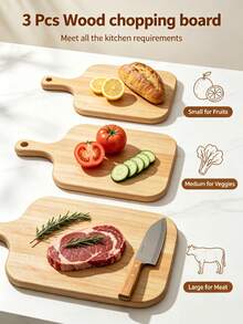 3 PiecesOak Wood Chopping Board Set – Multi-Sized Cutting Boards With Handles – Multipurpose Charcuterie Serving Board For Kitchen Cooking - Apricot - View 4