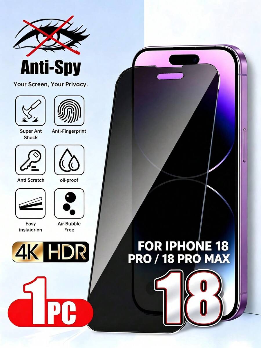 Full Coverage Privacy Anti-Peeping Tempered Glass Screen Protector, OG Large Curved Edge 9H Hardness, 9H+ Hardness Upgraded Version, Enhanced Edge Protection, Anti-Drop Anti-Scratch, Easy Installation No Bubbles, Compatible With IPhone 17 Pro Max/17 Air/16 Pro - Black - View 1