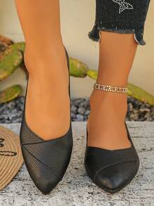 女款軟底低鞋口尖頭平底芭蕾舞鞋，休閒風，春夏/秋季日常通勤，單鞋 - 黑色 - 查看 5