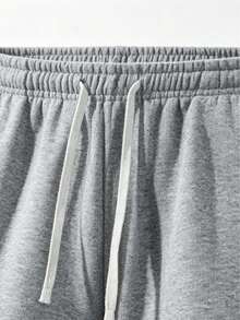 Men's Solid Color Drawstring Waist Pocket Casual Loose Sports Pants, Fashion Thickened Grey Spring/Autumn Plus Size Work Loose Straight Leg Long Pants, Pro Club Jogging Sweatpants - Light Grey - View 6