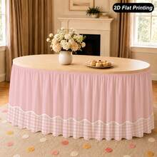 1 Pink Plaid Tablecloth And Table Skirt, Suitable For Home Kitchen Decoration, Rectangular Plaid Lace, Woven Table Cover, Suitable For Family Gatherings, Indoor And Outdoor Use, Without Power Supply. - 1 - View 2